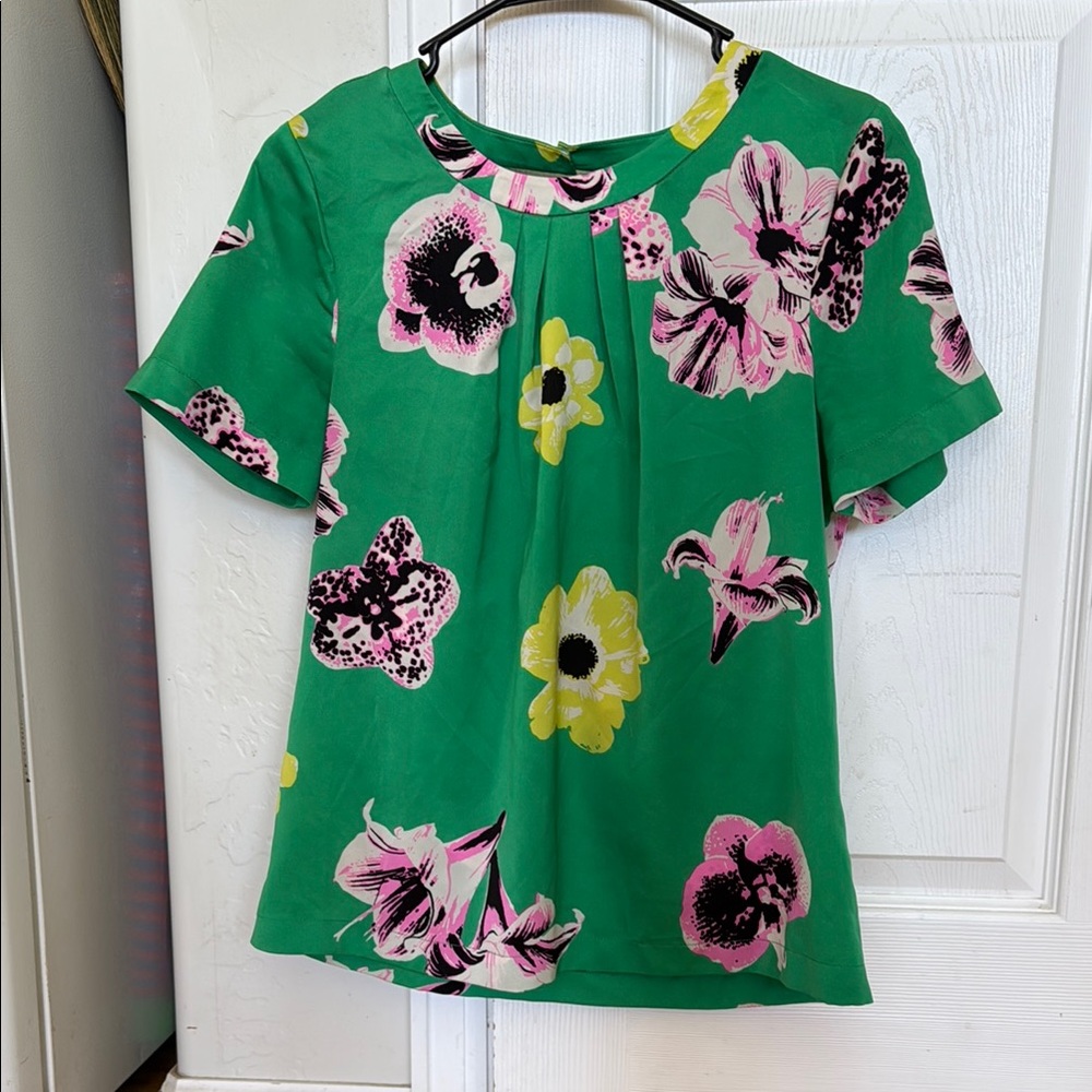 J. Crew Factory Green Pleated Blouse